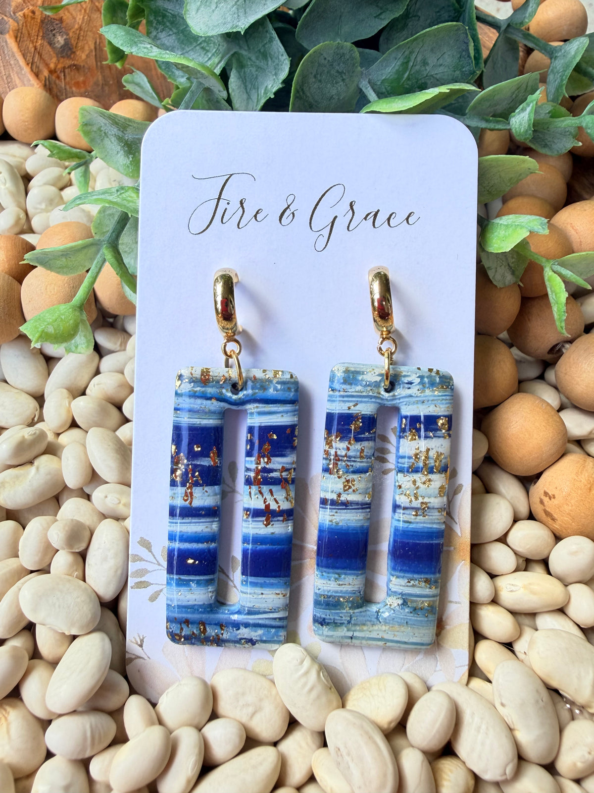 Blue, White & Gold Dangle