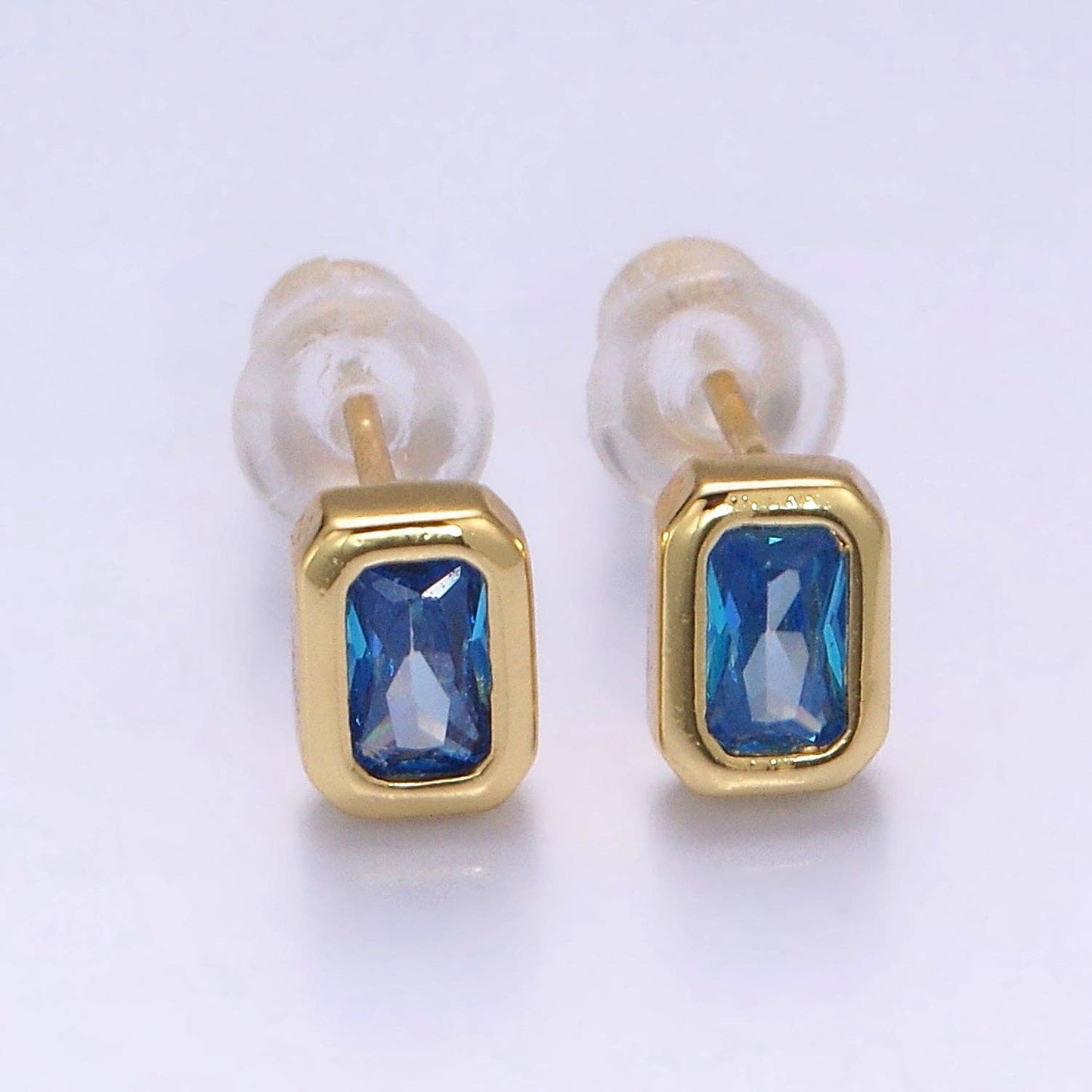 Colorful Multifaceted Baguette CZ Stud Earrings