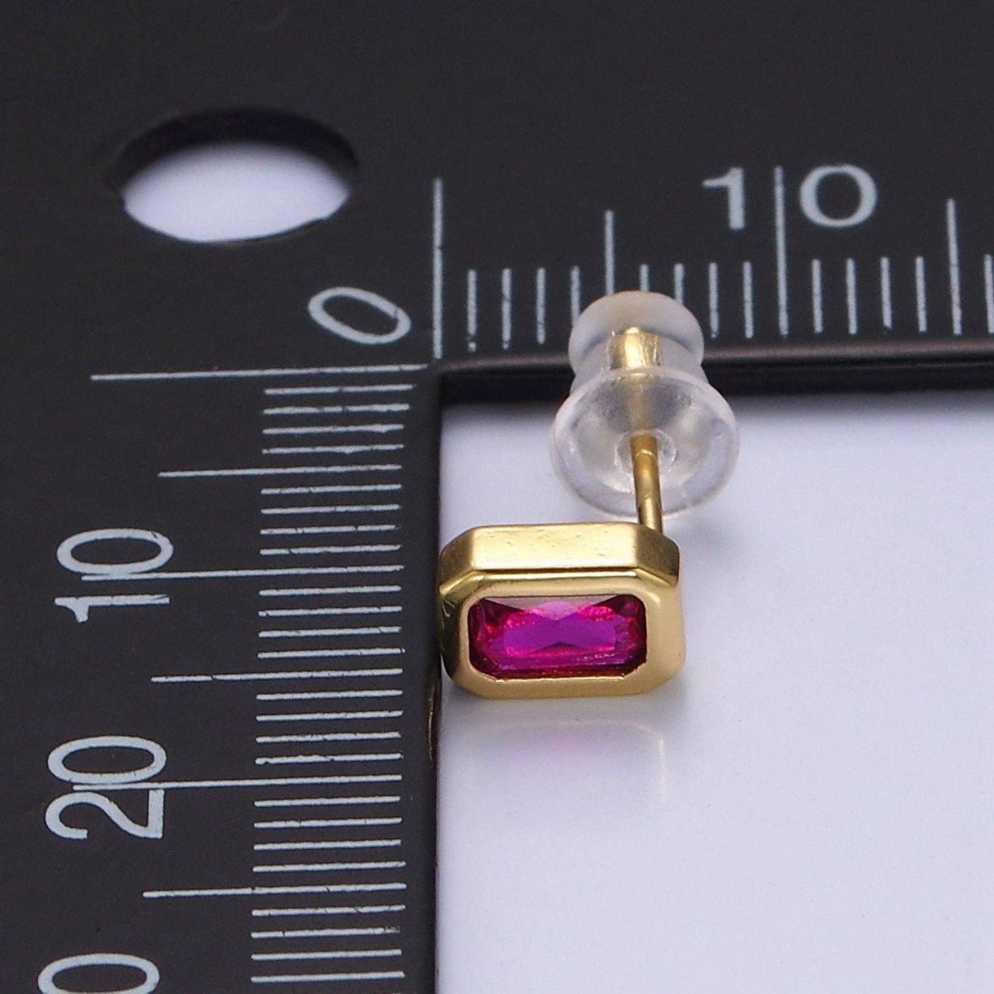 Colorful Multifaceted Baguette CZ Stud Earrings