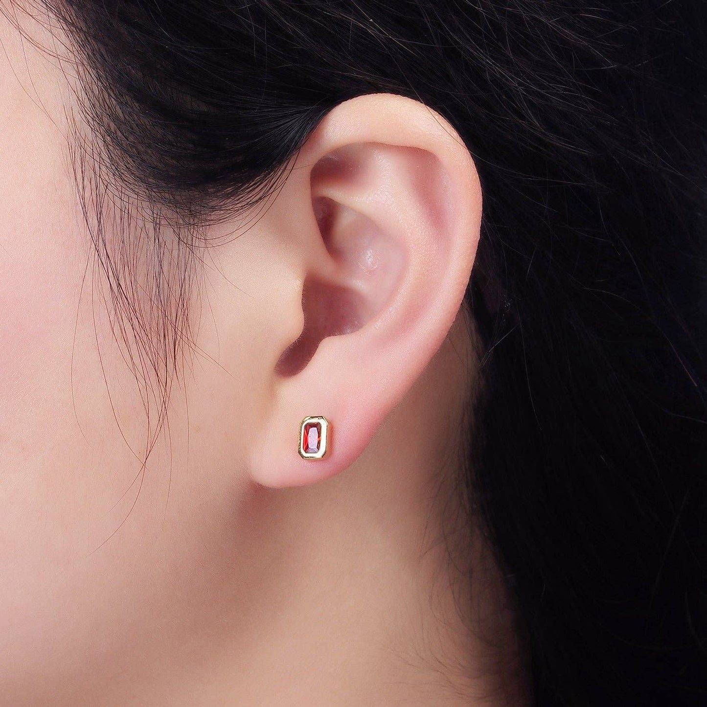Colorful Multifaceted Baguette CZ Stud Earrings