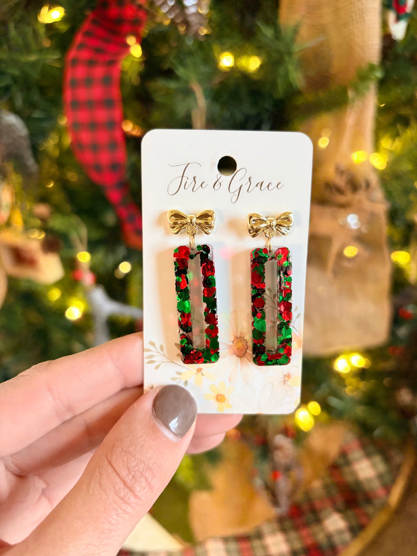 Red & Green Glitter Dangle