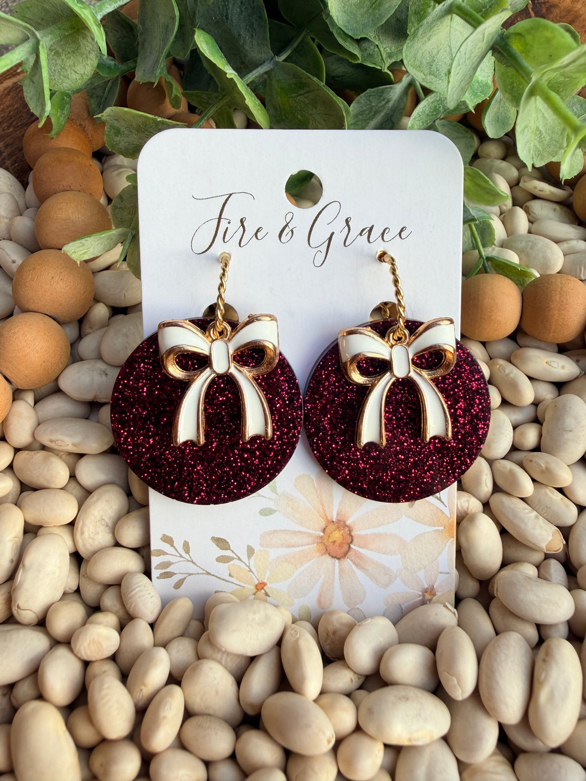 Maroon Glitter Dangle w Bow
