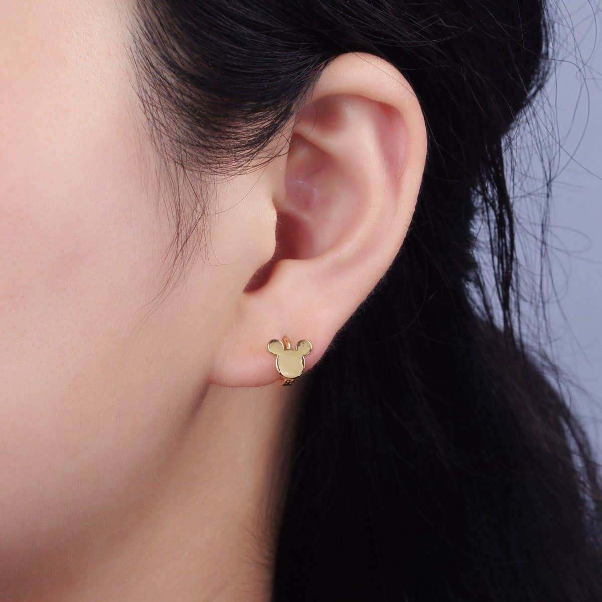 Filled Mouse Animal Minimalist Cartilage Huggie Earrings