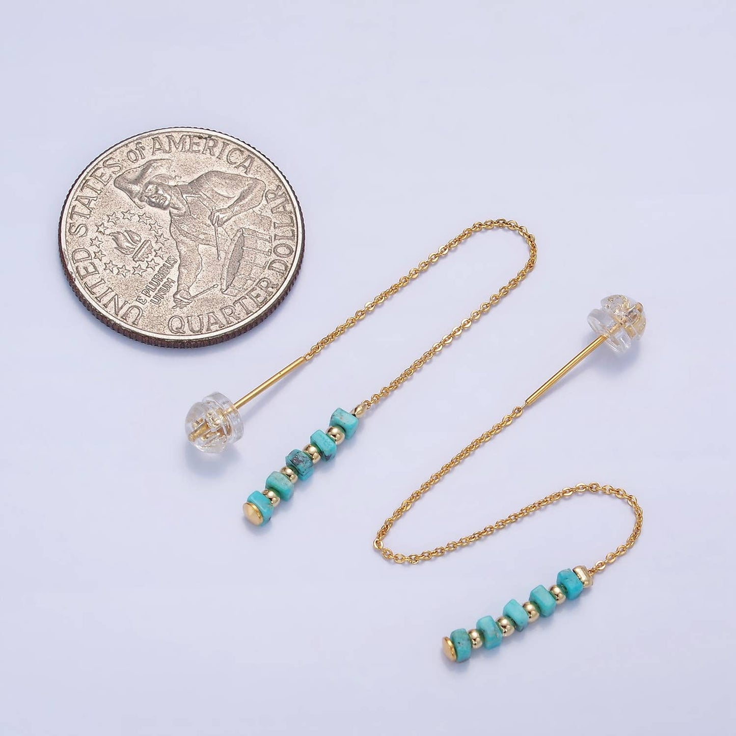 Turquoise Gemstone Chain Threader Earrings