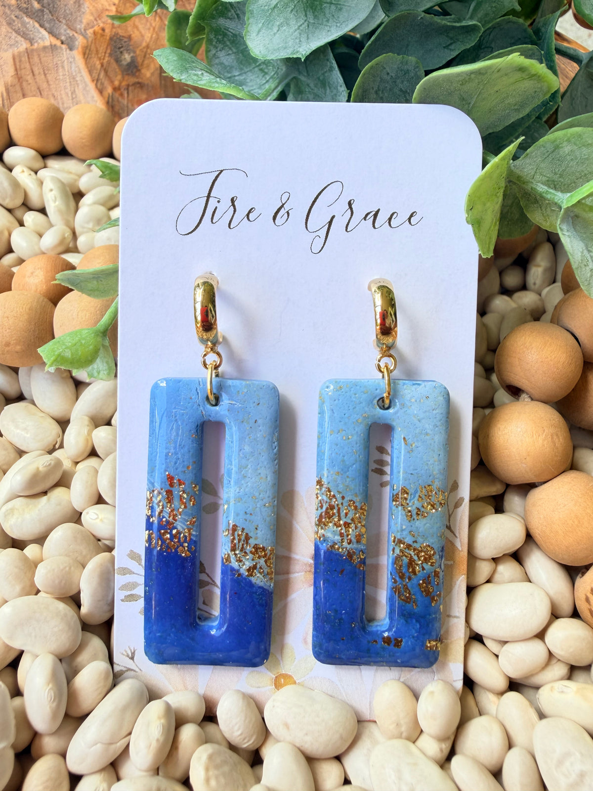 Blue, White & Gold Dangle