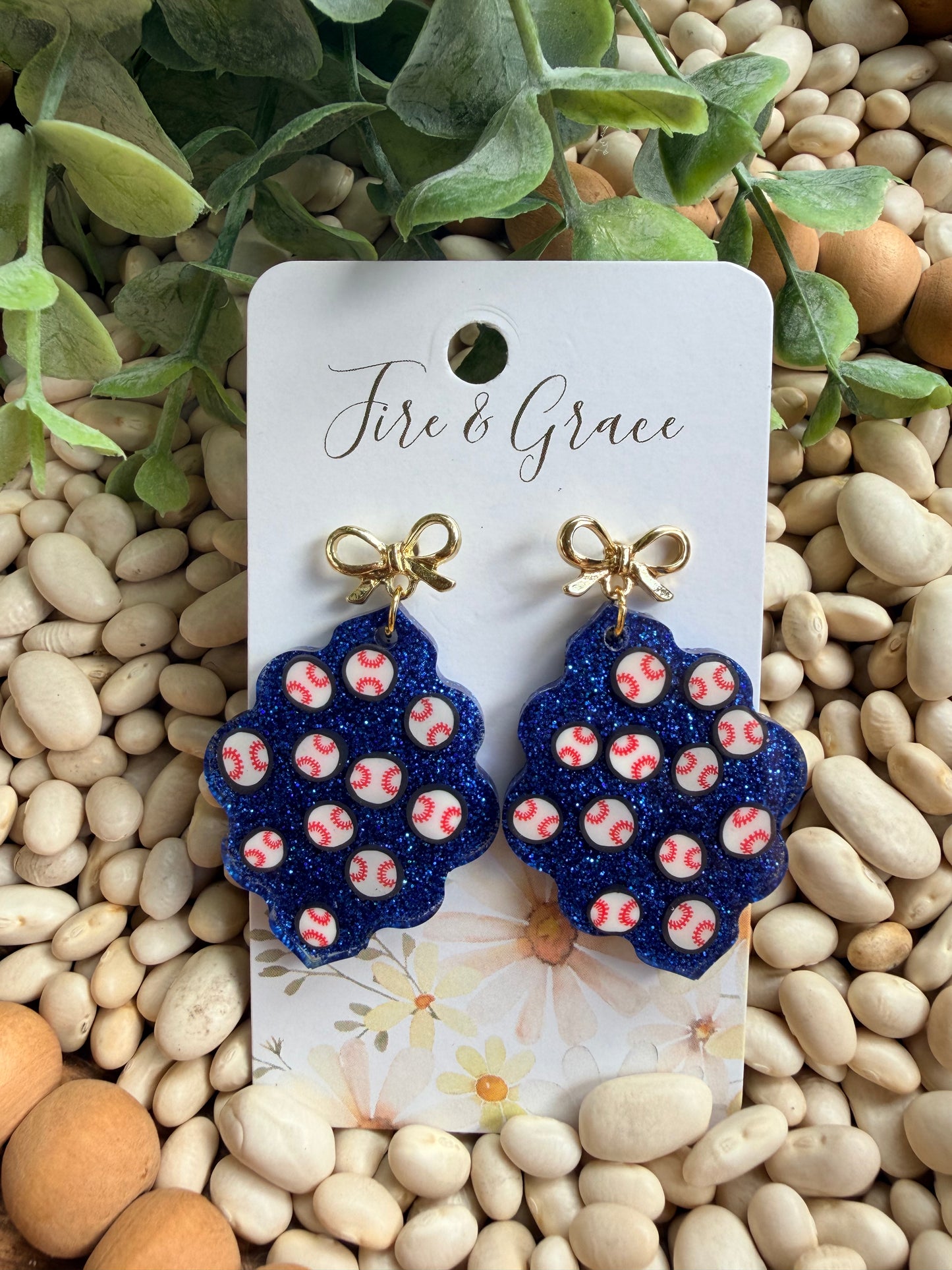 Baseballs & Bows Dangle