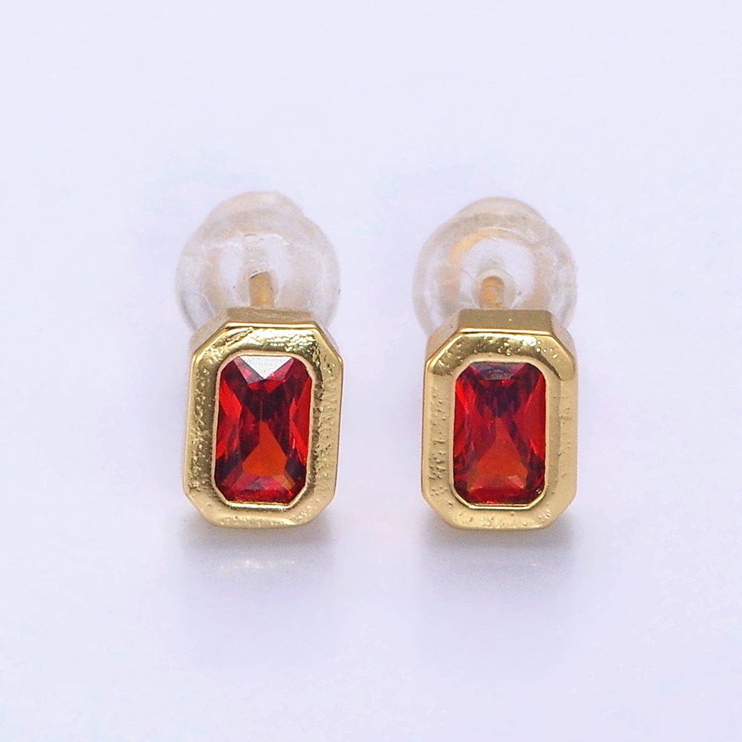 Colorful Multifaceted Baguette CZ Stud Earrings