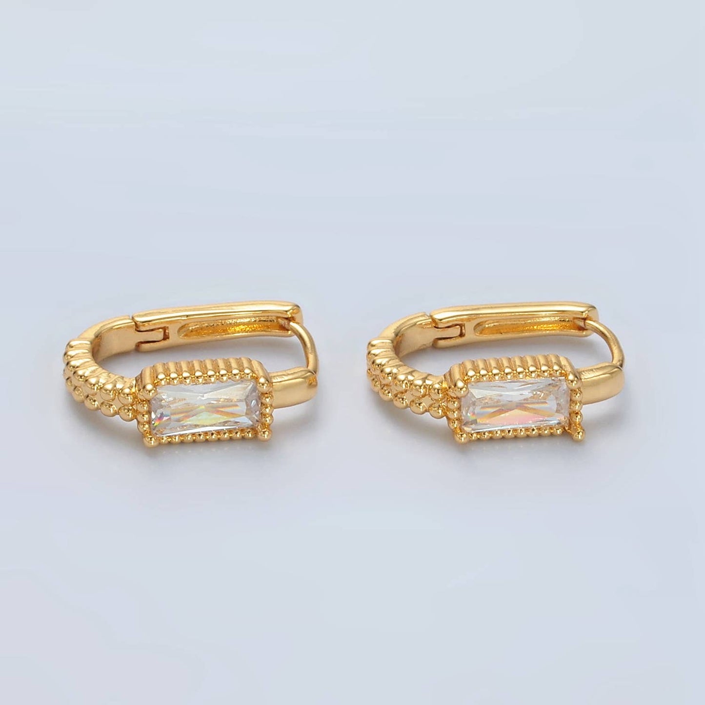 Baguette Oblong Huggie Hoop Earrings
