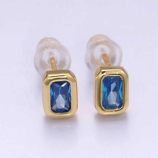 Colorful Multifaceted Baguette CZ Stud Earrings