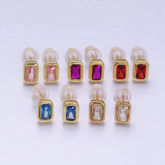 Colorful Multifaceted Baguette CZ Stud Earrings