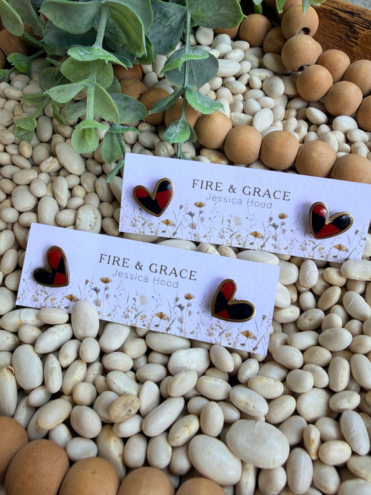 Red & Black Checker Heart Studs