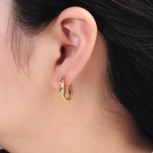 Baguette Oblong Huggie Hoop Earrings