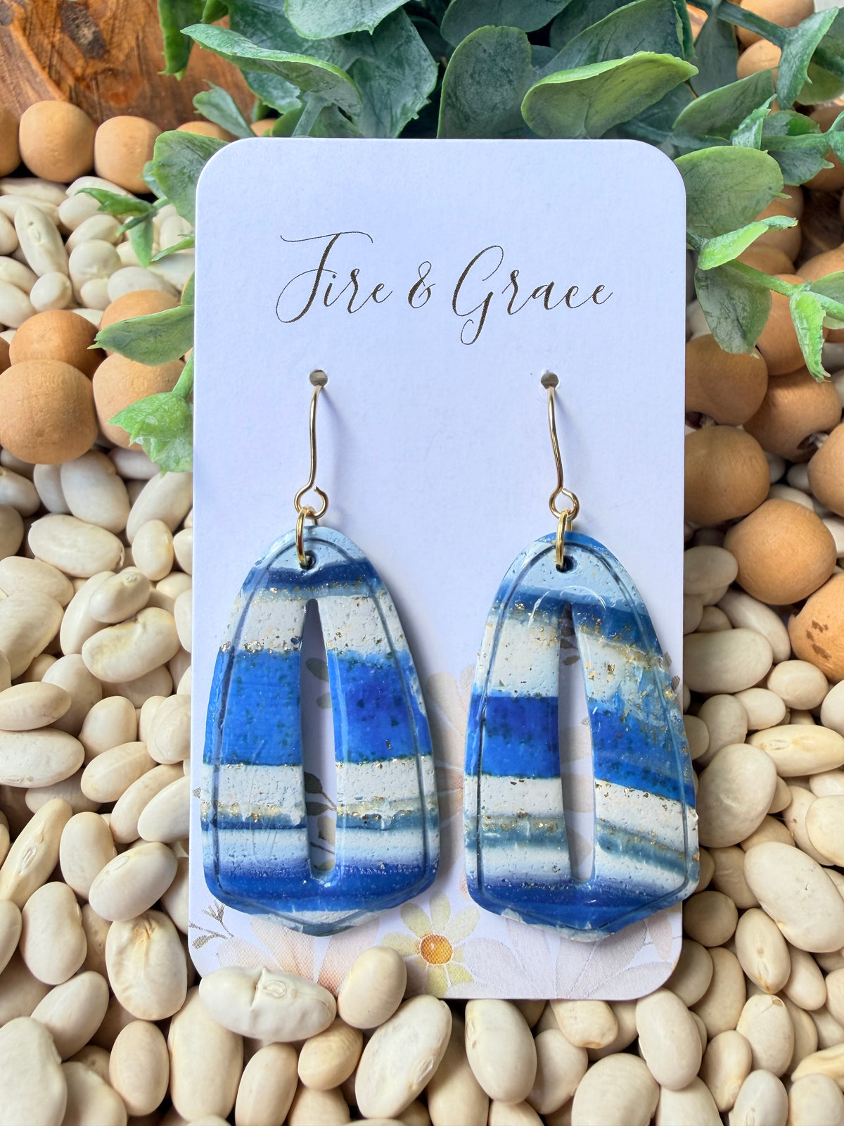 Blue, White & Gold Dangle