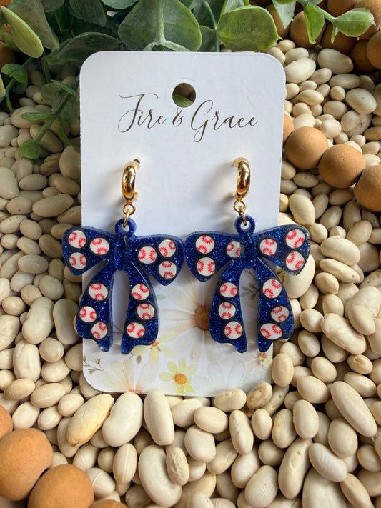 Royal Blue Baseball Glitter Bow