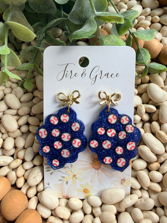 Baseballs & Bows Dangle