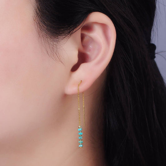 Turquoise Gemstone Chain Threader Earrings