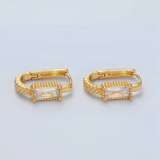 Baguette Oblong Huggie Hoop Earrings